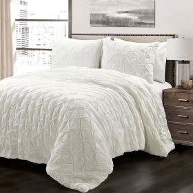 Soft Pleated Cotton Comforter Set (Color: White, size: full/queen)