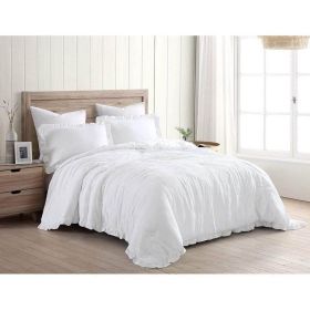 Oversized Blue Ruffled Edge Microfiber Comforter Set (Color: White, size: Full)