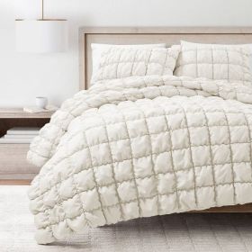 Soft Lightweight Puff Textured Comforter Set (Color: off-white, size: full/queen)