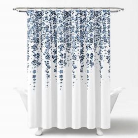 72-inch Floral Vines and Flowers Shower Curtain (Color: white navy light blue)