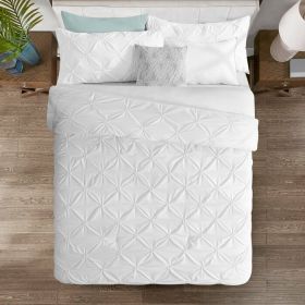All Season Pleated Hypoallergenic Microfiber Reversible 3 Piece Comforter Set in White (size: Twin)