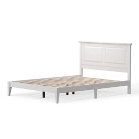 Traditional Solid Oak Wooden Platform Bed Frame with Headboard (Color: White, size: Queen)