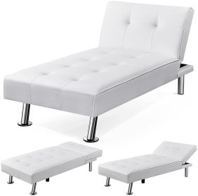 Modern Faux Leather Chaise Lounge Recliner Sleeper Sofa (Color: White)