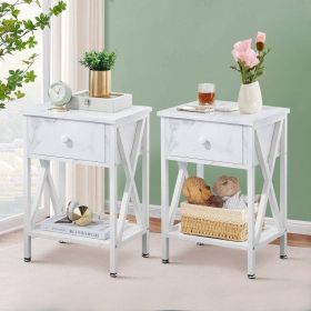 Set of 2 - 1-Drawer Nightstand Bedside Table (Color: White)