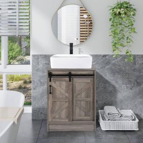 Modern Farmhouse Bathroom Vanity w/ Barn Wood Sliding Door / Ceramic Sink (Color: white sink)