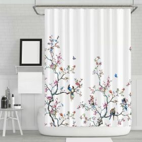 72-in.Floral Tree Bird Butterfly Japanese Style Shower Curtain (Color: white blue pink)