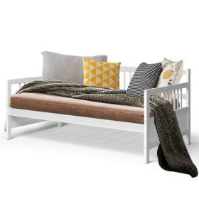 2-in-1 Wood Daybed Frame Sofa Bed in White Finish (Color: White)