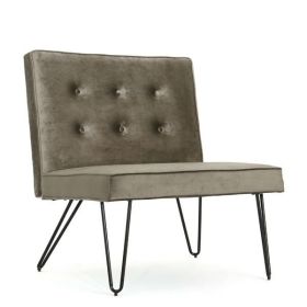 Velvety Soft Upholstered Polyester Accent Chair Black Metal Legs (Color: gray)