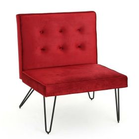 Velvety Soft Upholstered Polyester Accent Chair Black Metal Legs (Color: Red)