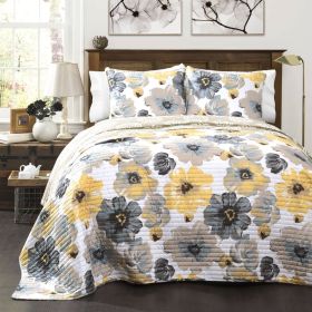 Flowers Lightweight Polyester Microfiber Quilt Set (Color: white yellow grey, size: full/queen)