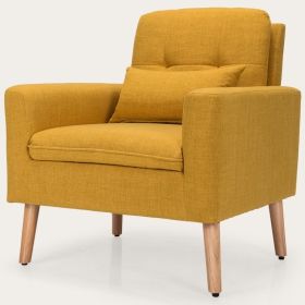 Linen Mid-Century Modern Living Room Accent Chair with Pillow (Color: yello)