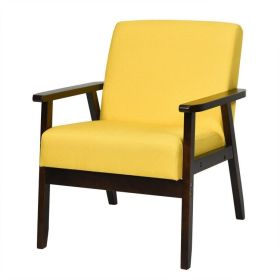 Retro Modern Classic Linen Wide Accent Chair with Espresso Wood Frame (Color: Yellow)