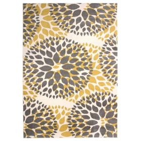 Grey Yellow Floral Woven Stain Resistant Polypropylene Area Rug (size: 3'1" x 5')