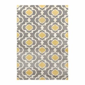 Grey Yellow Trellis Geometric Polpropylene Area Rug (size: 5'3" x 7'3")