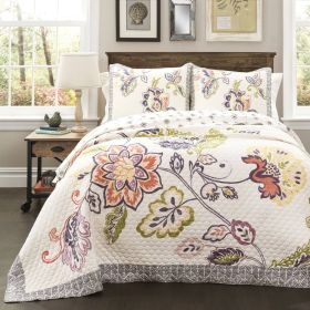 Floral Boho Cotton Pastel Quilt Set (size: King)