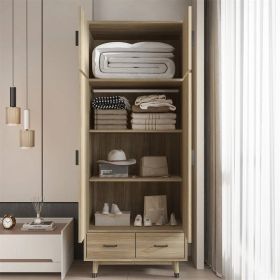 Modern 2-Door Bedroom Wardrobe Cabinet Armoire Shoe Rack (Color: natural wood)