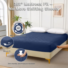 Diamond Grid Ultrasonic Waterproof Mattress Protector (Option: Navy blue-Full)