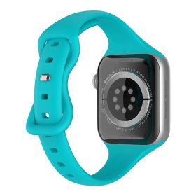 Solid Color Silicone Small Waist Butterfly Buckle Watch Strap (Dimensions: 42mm44mm45mm, Color: Teal green)