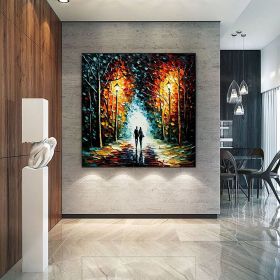Hand Painted Oil Painting Original Romantic Cityscape Oil Painting On Canvas Large Wall Art Abstract Colorful Forest Painting Custom Tree Painting Bed (size: 120x120cm, Style: 1)