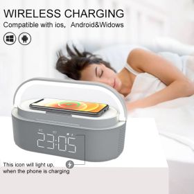 Digital Alarm Clock Radio Bluetooth Speaker Wireless Charger Snooze LED Display Wireless Speaker Loud Alarm Clock Sound Charger (Color: Dark Grey)