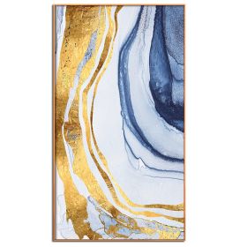 100% Handmade Gold Foil Abstract Oil Painting Wall Art Modern Minimalist Blue Marble Abstract Picture Canvas Home Decor For Living Room No Frame (size: 50x100CM)
