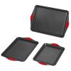 Baking Pan Set 3-Piece Nonstick Carbon Steel Bakeware Set with Silicone Handle