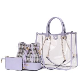 MKF Collection Diva PVC Tote Bag with Tweed Bucket Bag by Mia K. (Color: Lilac)
