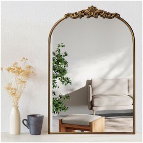 Ornate Baroque Vintage Gold Mirror - 19"X27" Arched Antique Brass Mirror with Full Metal Frame - Perfect for Entryway, Fireplace, Living Room, Hallway (size: 24x36in)