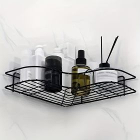 1pc Wall Mounted Bathroom Shelf, Shower Caddy Rack, No Punching Triangle Storage Rack For Bathroom Kitchen, Bathroom Accessories (Color: Black, size: M2411200050)