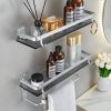 Glass Shelf for Bathroom 15.7 in Bathroom Shelves with Towel Bar Tempered Glass Shelves for Wall(2 Tier)