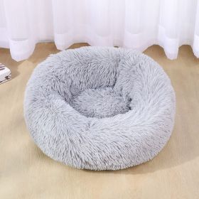Dog Bed Super Soft Washable Long Plush Pet Kennel Deep Sleep Dog House Velvet Mats Sofa For Dog Basket Pet Cat Bed (Color: light gray, size: 50cm)