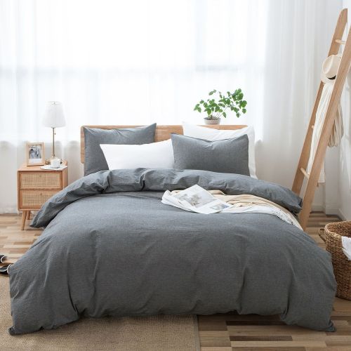 100% Washed Cotton Duvet Cover Set, Durable Fade-Resistant Natural Bedding Set (No Comforter) 100% Washed Cotton Duvet Cover Set, Durable Fade-Resistant Natural Bedding Set (No Comforter)