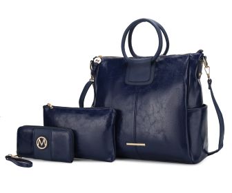 MKF Collection Zori Tote Handbag with Pouch and Wallet Vegan Leather Women by Mia k (Material: Vegan Leather, Color: Navy)