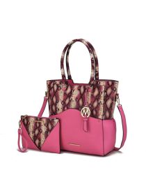 MKF Collection Iris Snake Embossed Vegan Leather Women Tote Bag with matching Wristlet Pouch by Mia k (Material: Polycarbonate, Color: Fuchsia)