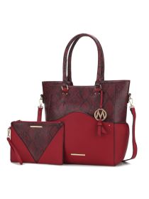 MKF Collection Iris Snake Embossed Vegan Leather Women Tote Bag with matching Wristlet Pouch by Mia k (Material: Polycarbonate, Color: Red)