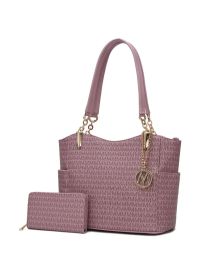 MKF Collection Savannah M Logo Printed Women Tote and Wristlet Wallet by Mia k (Material: Vegan Leather, Color: Purple)