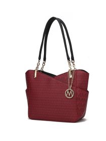 MKF Collection Jules M Logo Printed Vegan Leather Women Tote Bag by Mia k (Material: Vegan Leather, Color: Burgundy)