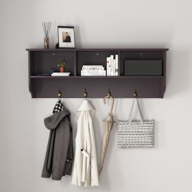 White Entryway Wall Mounted Coat Rack with 4 Dual Hooks Living Room Wooden Storage Shelf (Color: Espresso, Material: MDF)