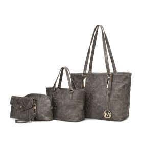 MKF Collection Arya Signature Women Tote Bag, Mini Tote Bag, Pouch and Wristlet Wallet by Mia K (Material: Vegan Leather, Color: Pewter)