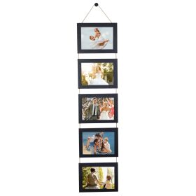 Wall Hanging Picture Collage Frame Wall Decor Without Mat Rustic Style Wood Photo Frame Display (Color: Black, type: 5 Opening)