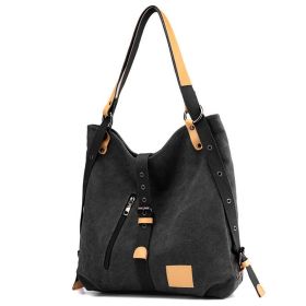 Ladies Canvas Tote Bag Multifunctional Purse Handbag Adjustable Shoulder Rucksack Convertible Backpack Wear-Resistant Dirt-Proof For Women School Offi (Color: Black)