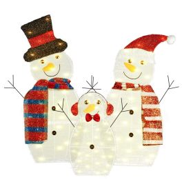 3Pcs 2D Christmas Snowman Yard Decoration Snowman Family Outdoor Decoration With 60Pcs LED Warm Yellow Lights IP44 Waterproof For Christmas Indoor Out (type: Battery Box Type)