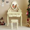 FCH Kids Vanity Set with Mirror and Lights and Stool, 5 Storage Drawers