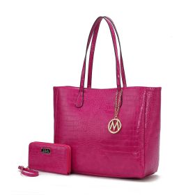 MKF Collection Sadie Oversize Tote Bag & Wallet Set by Mia K (Material: Vegan Leather, Color: Fuchsia)