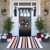 1pc 4th of July Patriotic Door Mat - Blue White Red Striped Welcome Mat with Stars & Stripes Design, Durable Non-Woven Fabric & Rubber Backing