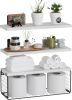 Bathroom Shelf Over Toilet, Floating Bathroom Shelf Wall Mounted with Wire Basket, Floating Shelf for Wall DÃ©cor
