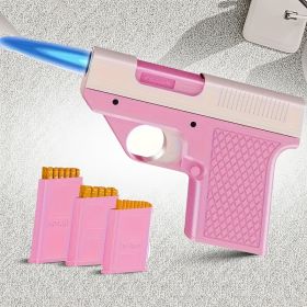 Outdoor creative lighters, portable windproof flashlight lighters, fun lighters, butane gas lighters, adjustable flame lighters, suitable for camping (Color: Pink)