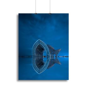 Blue Sculpture Reflected In The Sea Canvas Print or Poster (size: 16" x 12" / 42cm x 30cm (approx), type: Poster Print)