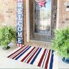 "Red White Blue Striped Welcome Mat - Durable Outdoor Patriotic Doormat for 4th July, Memorial Day Decor"