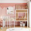 Metal Twin size Loft Bed with Roof, Window, Guardrail, Ladder